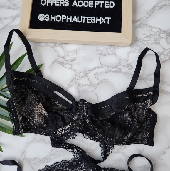 Asos Black and Nude Lace Bra with waist tie - Picture 3 of 5